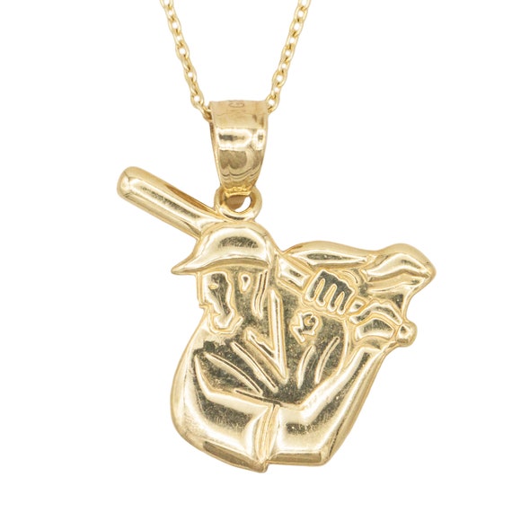 14k Gold Baseball Necklace with Polished Finish Solid Gold Etsy