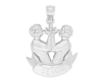 Silver Gemini Pendant, Large 925 Sterling Silver Gemini Zodiac Charm for Necklace, Perfect for Layered Necklace, Unisex Zodiac Jewelry