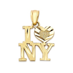 14k Gold I Love New York Necklace, Gold NYC Pendant, Trendy Gold Necklace with Thin Gold Chain State Pride Charm Pendant for Her