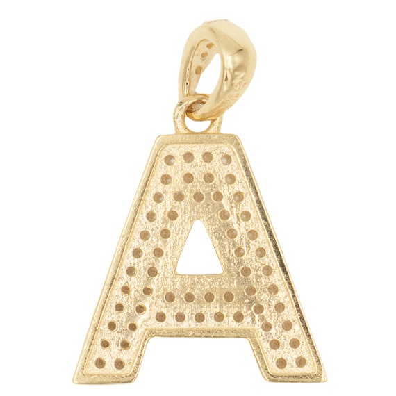 Large 10k Solid Gold CZ Initial Pendant for Women A-Z Initial Tiara Charm