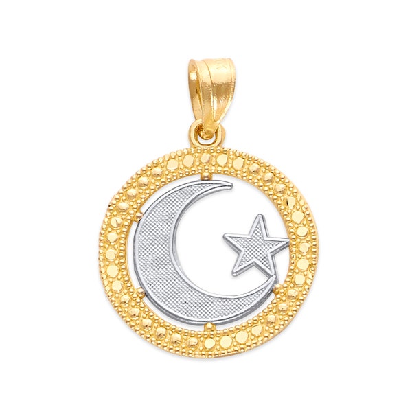 10k Real Solid Gold Islamic Crescent and Star Necklace with Option to Add Gold Chain, Islamic Jewelry Religious Pendant Crescent and Star