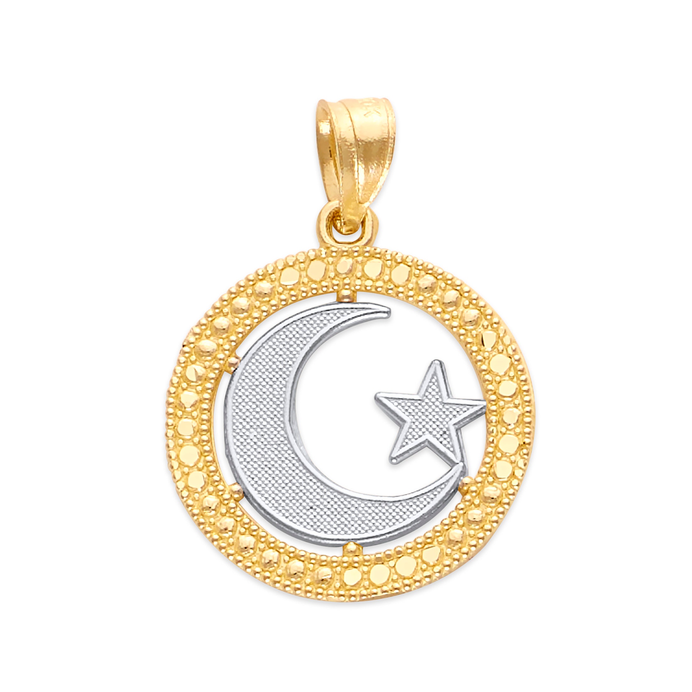 10k Real Solid Gold Islamic Crescent and Star Necklace With Option