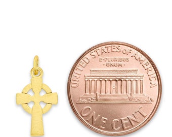Dije de cruz celta de oro macizo pequeño: colgante religioso de 10k/14k