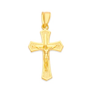 14k Real Solid Gold Crucifix Necklace, Baptism Gifts for Her, Kids Religious Jewelry for Christening Cross Necklace Christen Jesus Pendant