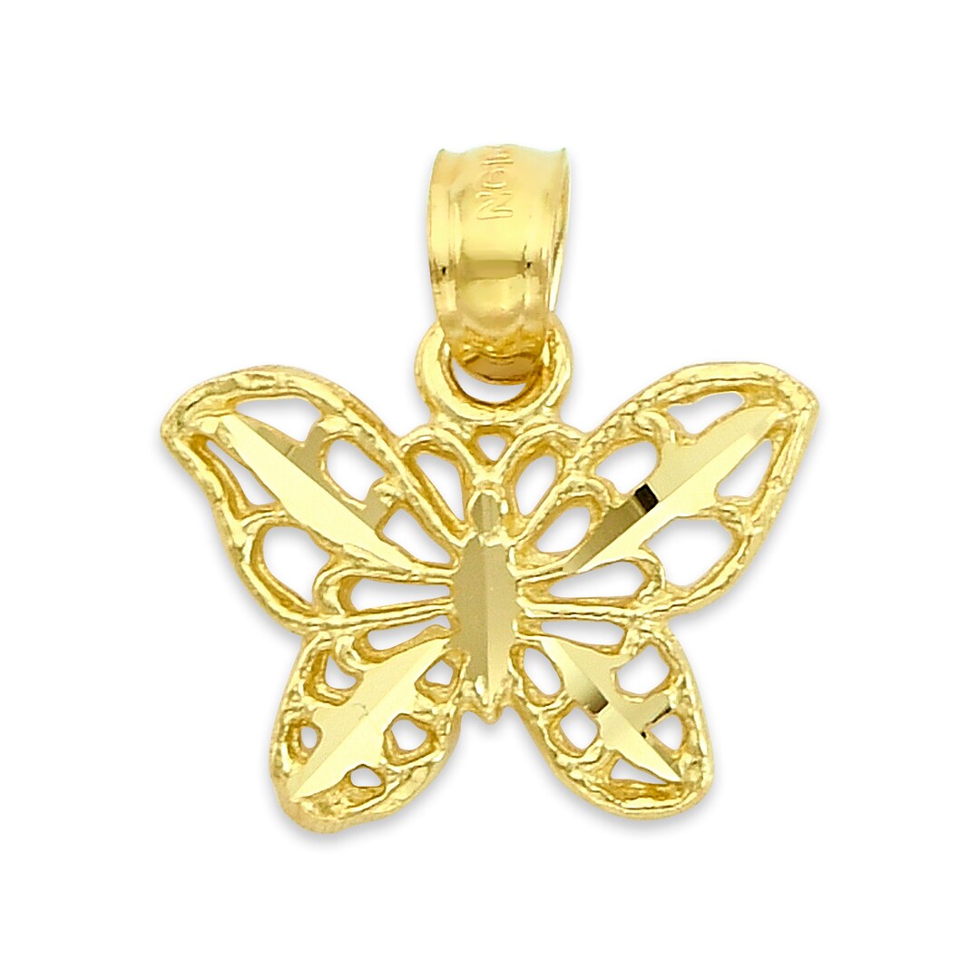 Real Solid Gold Butterfly Necklace in 10k or 14k, Butterfly Pendant Gift for Women Personalized