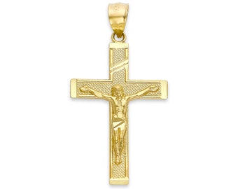 Gold Crucifix Pendant: 10k/14k Solid Gold Cross Religious Jewelry for Men