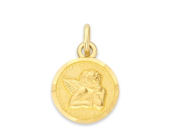 Encanto de ángel de oro sólido real en oro de 10 k o 14 k, encanto religioso delicado acabado con corte de diamante para pulsera de encanto o collar de encanto