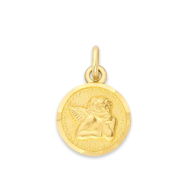 Ciondolo a forma di angelo in oro massiccio: ciondolo religioso con taglio a diamante 10k/14k