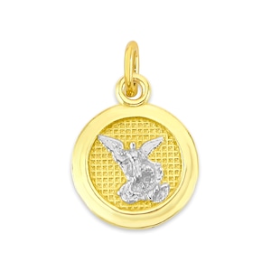 Charm de San Miguel en oro bicolor: colgante de protección de 10k/14k