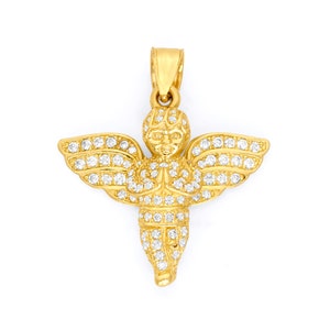 10k/14k Gold Praying Angel Pendant: CZ Iced Out Cupid Charm