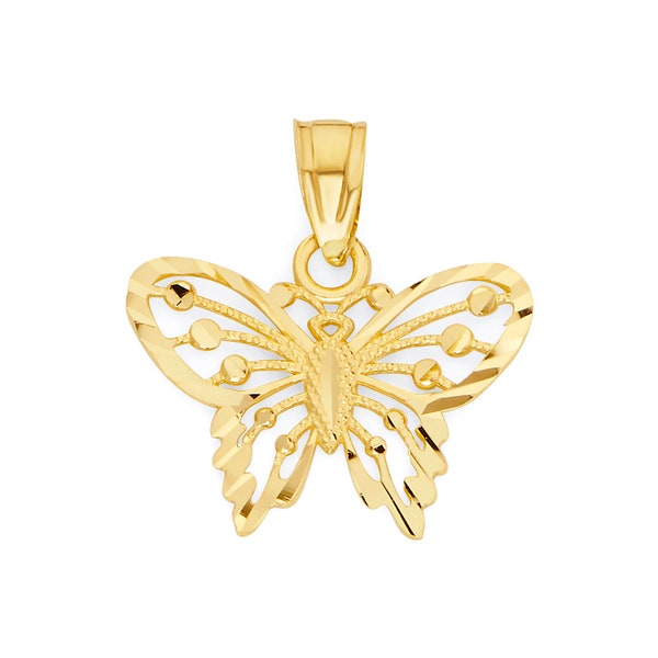 Colgante de mariposa de oro macizo de 10k: collar con corte de diamante