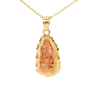 10k Solid Gold Guadalupe Necklace: Virgin Mary Religious Pendant