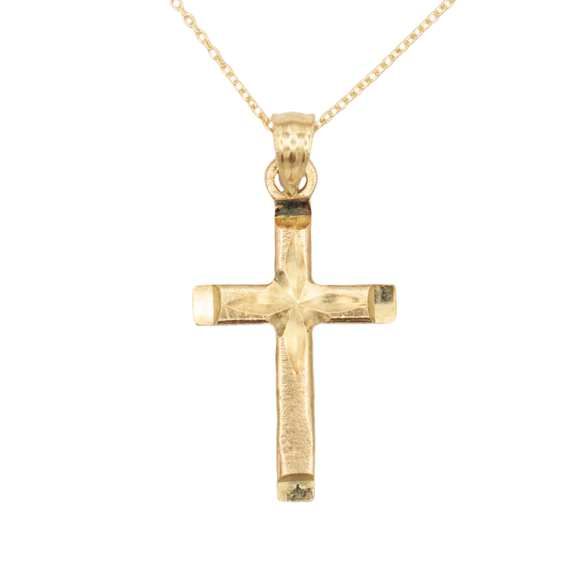 14k Gold Dainty Cross Necklace with Diamond Cut Finish Solid Etsy