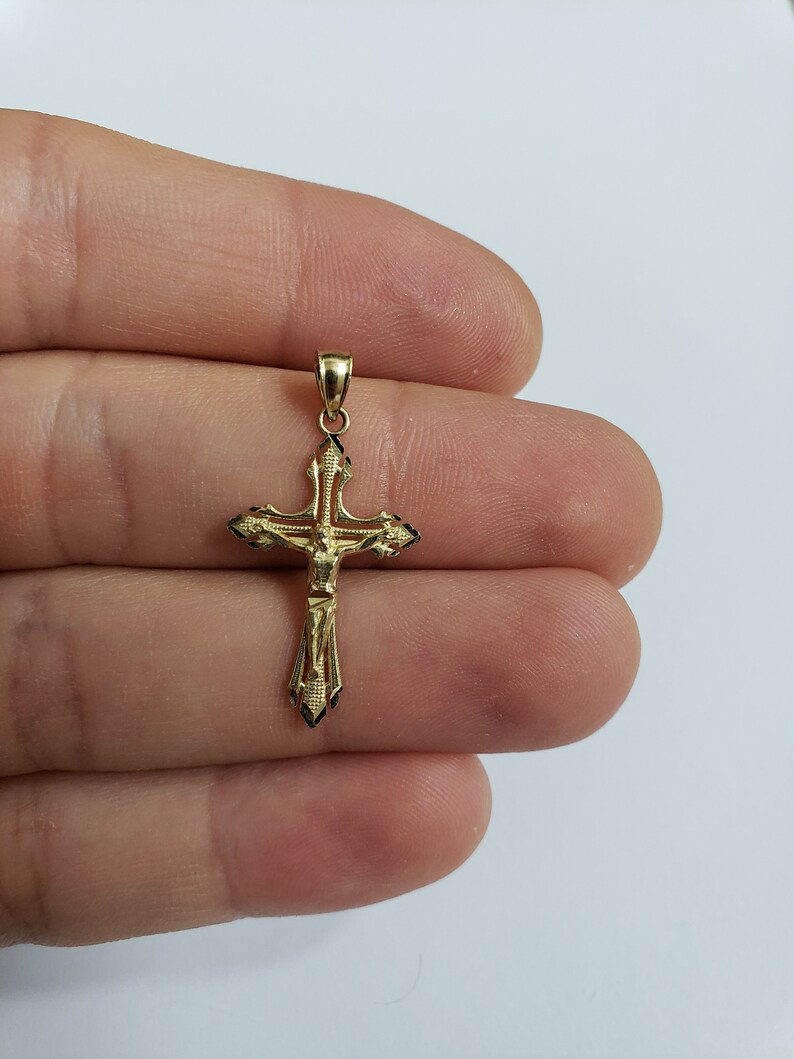 10k Real Solid Gold Crucifix Necklace Cross Necklace Real Etsy
