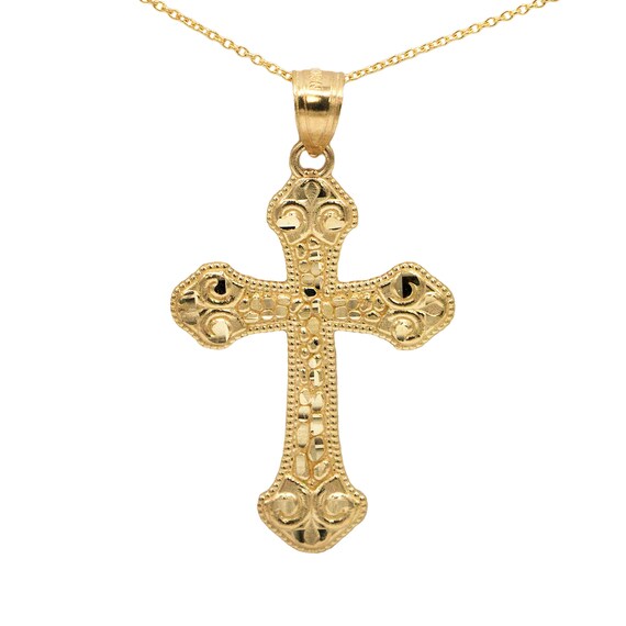 10k Yellow Gold Mens Cross Necklace With Chain Nugget
