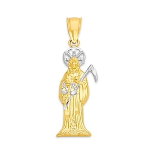 14k Solid Gold Santa Muerte Pendant, San La Muerte Pendant for Necklace, Saint Death Pendant Religious Gifts, Grim Reaper Jewelry for Her