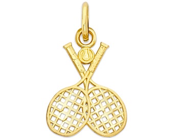 Colgante de tenis de oro: Colgante de raqueta de tenis de oro macizo de 10k o 14k