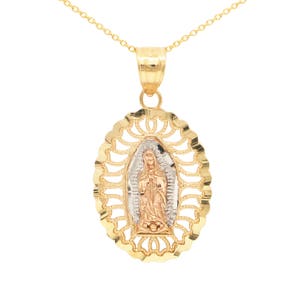 10k Real Solid Gold Guadalupe Necklace, La Virgen de Guadalupe Necklace Religious Jewelry, Christian Gifts Virgin Mary Necklace for Women