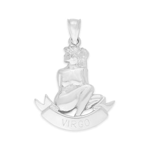 Silver Virgo Pendant, Large 925 Sterling Silver Virgo Zodiac Charm for Necklace, Perfect for Layered Necklace, Unisex Zodiac Jewelry