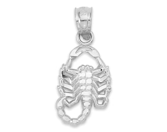 10k/14k Solid White Gold Scorpion Pendant: Diamond Cut Zodiac Charm