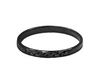 14k Black Rhodium Gold Band with Diamond Cut Finish, Solid Black Rhodium Gold MIDI Ring