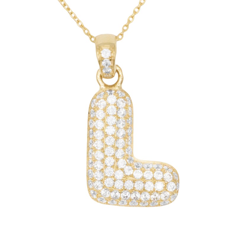 10k Gold Letter L Necklace Cz Pendant With Chain Cubic Zirconia Initial In