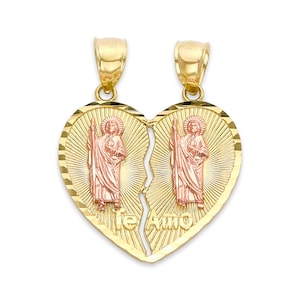 Solid Gold Breaking Heart Pendant: Saint Jude Couples Jewelry