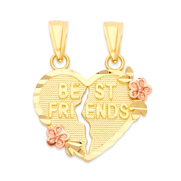 10k Gold Best Friends Heart Necklace, Gift for Friend Heart Pendant Friendship Jewelry for Women Bff Gifts for Birthday, Bestie Gift for Her