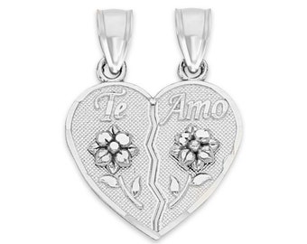 Sterling Silver Te Amo Broken Heart Necklace: Couples Jewelry Gift