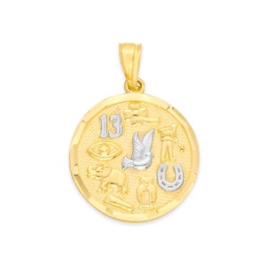 10k Real Solid Gold Lucky Charm Round Pendant with 10k White Gold Accents, Lucky Charm Gifts for Him or Her, Lucky Jewelry