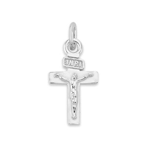 Dainty 14k White Gold INRI Crucifix Charm: Minimalist Cross Pendant