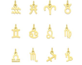 Mini Real Solid Gold Zodiac Charm Available in 10k or 14k Gold, Micro Cute Zodiac Sign Charm to attach to Charm Bracelet or Necklace