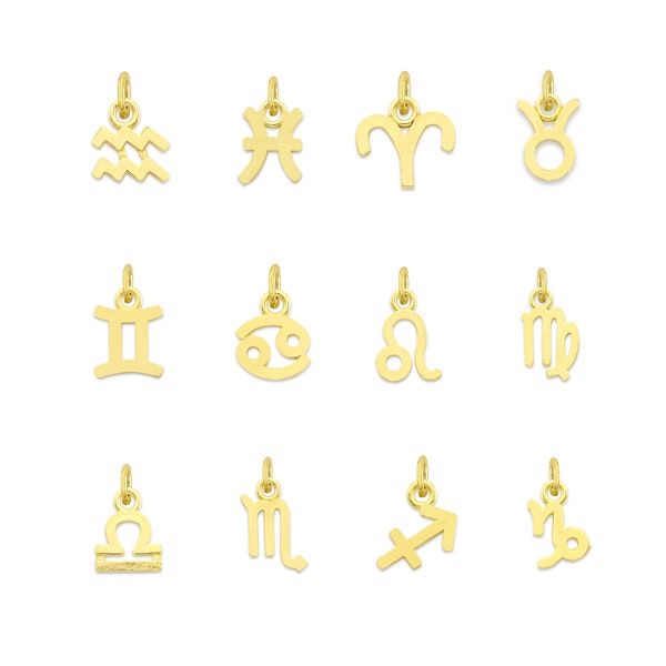 Mini Real Solid Gold Zodiac Charm Available in 10k or 14k Gold, Micro Cute Zodiac Sign Charm to attach to Charm Bracelet or Necklace