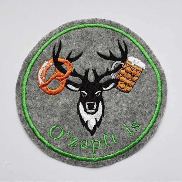 Patches Aufnäher Bügelbild Hirsch O zapft is GESTICKT Bayern.