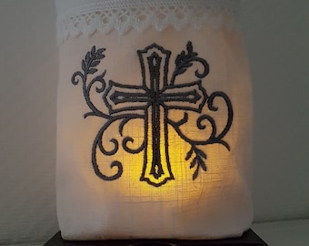 Mourning Memorial Light Linen Bag Cross GESTICKT