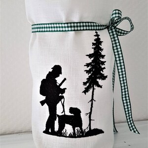 Light bag Gift bag Hunter Forester with dog EMBROIDERED leashes. Currently only available with brown checkered tape!
