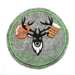 Patches Aufnäher Bügelbild Hirsch O zapft is GESTICKT Bayern.