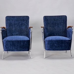 Art Deco Bauhaus Tubular Steel and Wood Club Chairs Pair 8358 image 2