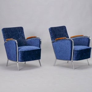 Art Deco Bauhaus Tubular Steel and Wood Club Chairs Pair 8358 image 1