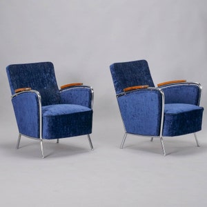 Art Deco Bauhaus Tubular Steel and Wood Club Chairs - Pair [8358]