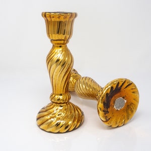 19th Century Gold Fluted Mercury Glass Candlesticks - Pair [2883]
