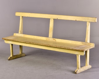 Antique English Yellow Painted Bench with Back [10277]