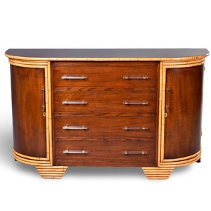 French Walnut Sideboard Cabinet with Bamboo Accents [11440]