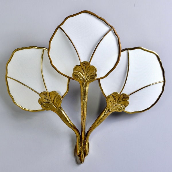 Hollywood Regency Large Brass and Mesh Water Lily Wall Sconce [9088]