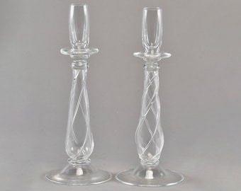 Art Deco Barovier and Toso Tall Clear Glass Candlesticks [8800]