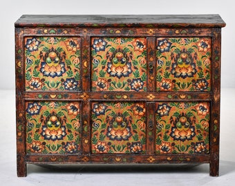Antique Tibetan Lotus Blossom Painted Cabinet [10715]