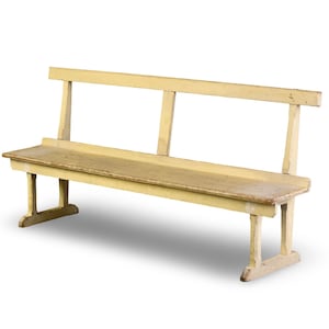 Antique English Yellow Painted Bench with Back [10277]