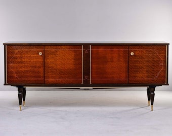 Large French Modernist Mahogany Buffet with Brass Trim [10490]
