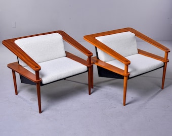 HOLD FOR Jennifer Mid Century Sculptural Cube Chairs with Teak Frames - Pair [10823]