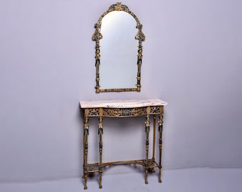 Figural Marble Bronze Console and Mirror in Manner of Oscar Bach [9909]